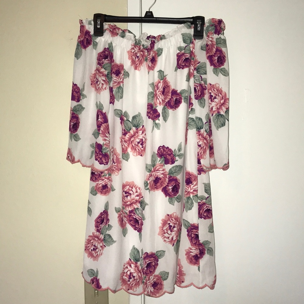 Off the shoulder white floral dress